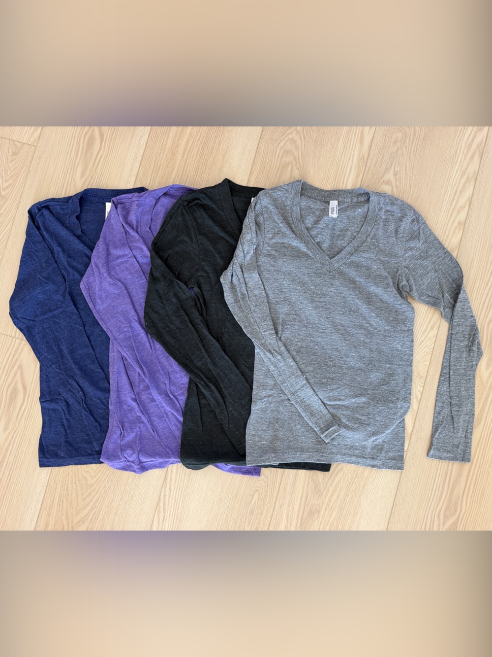 American Apparel Long Sleeve V-Neck Tops - TriBlend Navy, Purple, Black, Gray